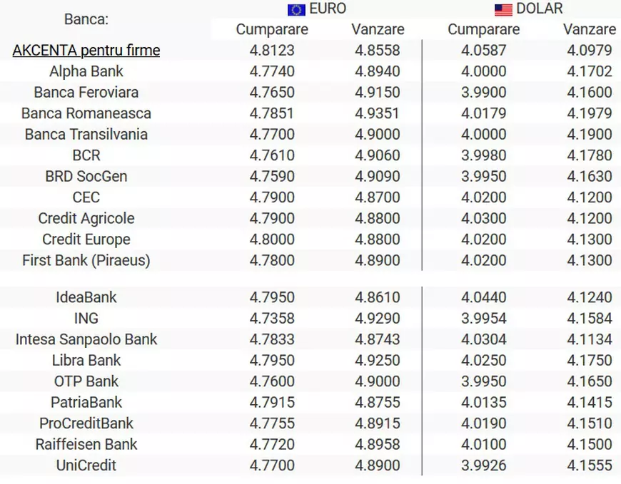 Curs BNR, 17 august 2020. Leul se întăreşte uşor în raport cu dolarul şi moneda europeană