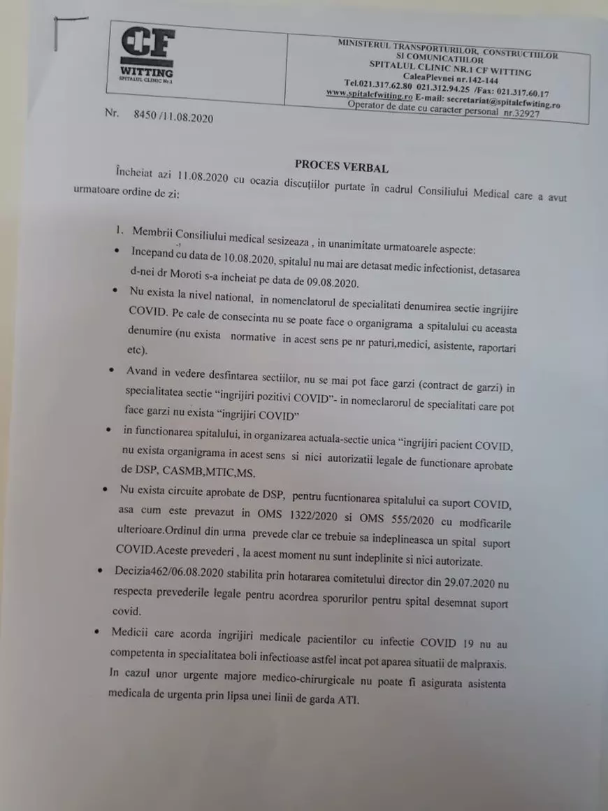 Mărturie a unui medic de la Spitalul CFR Witting: “Nu avem infecționist, nu avem Terapie Intensivă, dar ne prefacem că suntem spital COVID”