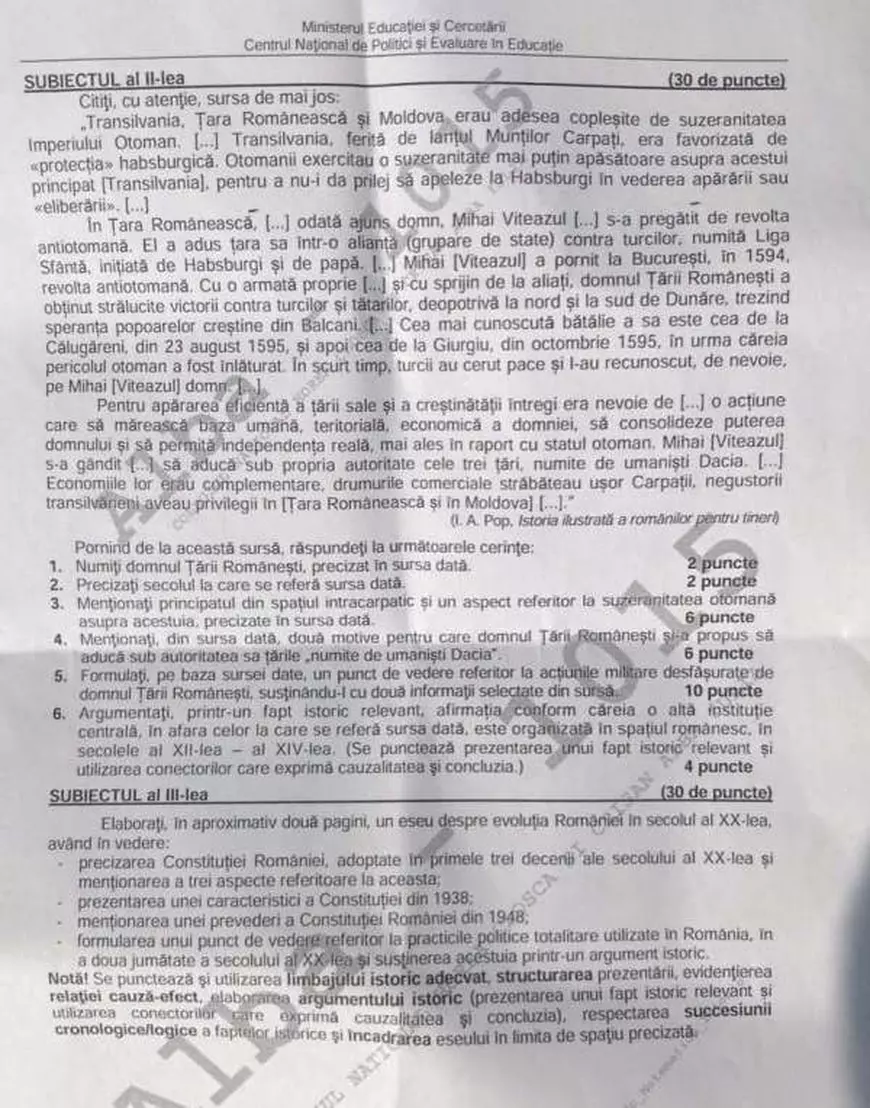 Bacalaureat 2020. Ce subiecte s-au dat la proba de istorie