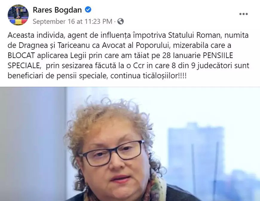 Rareș Bogdan, jigniri la adresa lui Renate Weber, pe Facebook. A modificat postarea după ce o numise “nenorocită ordinară”. „Mi-am pierdut calmul”