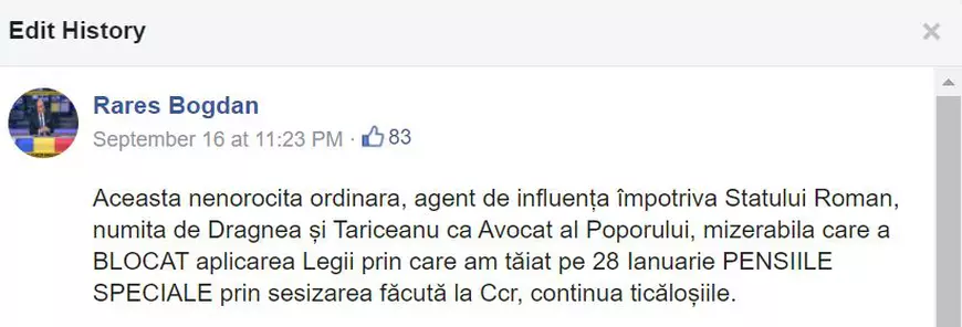 Rareș Bogdan, jigniri la adresa lui Renate Weber, pe Facebook. A modificat postarea după ce o numise “nenorocită ordinară”. „Mi-am pierdut calmul”