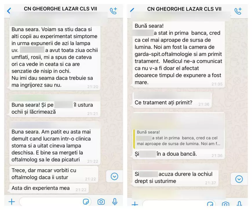 Mai mulți elevi de la Liceul Gheorghe Lazăr se plâng de probleme cu ochii, după ce au fost uitați în clasă cu lampa UV aprinsă. Reacția directoarei