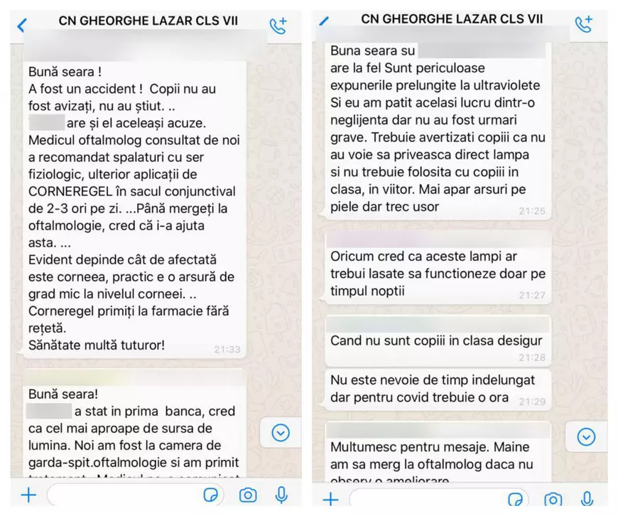Mai mulți elevi de la Liceul Gheorghe Lazăr se plâng de probleme cu ochii, după ce au fost uitați în clasă cu lampa UV aprinsă. Reacția directoarei