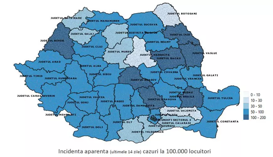 Evoluția Covid-19 în România, în ultima săptămână. În ce județe a crescut nivelul infectărilor și unde s-au înregistrat scăderi