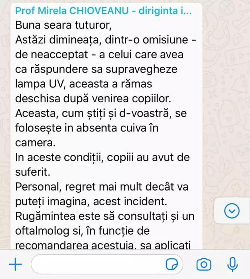 Mai mulți elevi de la Liceul Gheorghe Lazăr se plâng de probleme cu ochii, după ce au fost uitați în clasă cu lampa UV aprinsă. Reacția directoarei