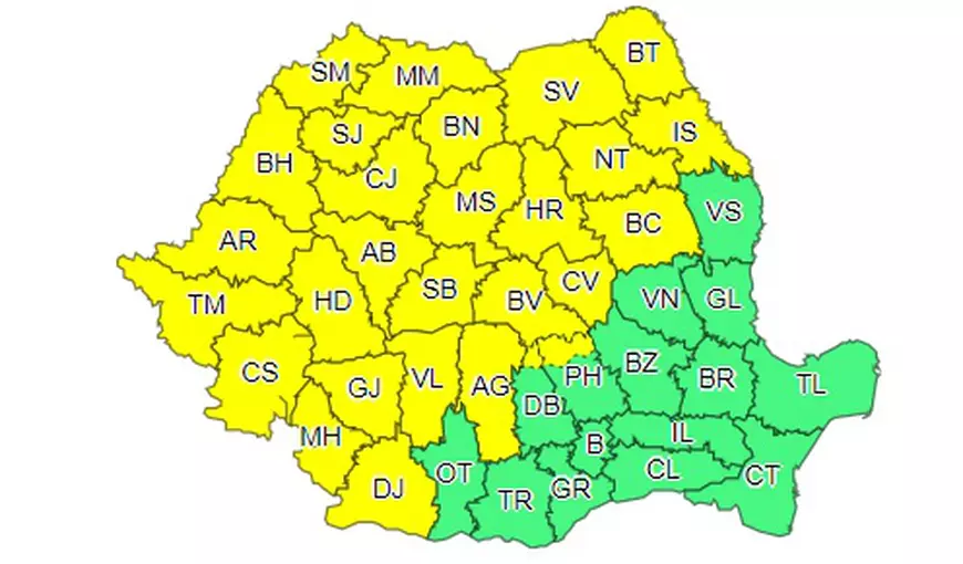 Avertizare meteo. Cod galben de furtuni în peste trei sferturi din ţară, până marţi seara