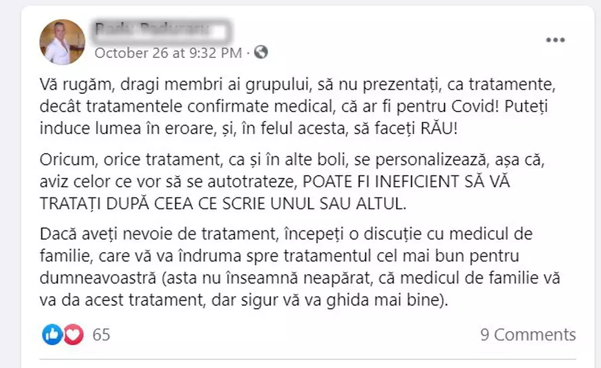 Avertisment pentru românii care se tratează singuri de COVID: Apelați la medicul de familie, nu la Facebook! “Unii ajung târziu la spital”