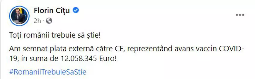 Ce sumă a plătit România până acum pentru vaccinul anti-COVID. Florin Cîțu anunță că a semnat pentru avans