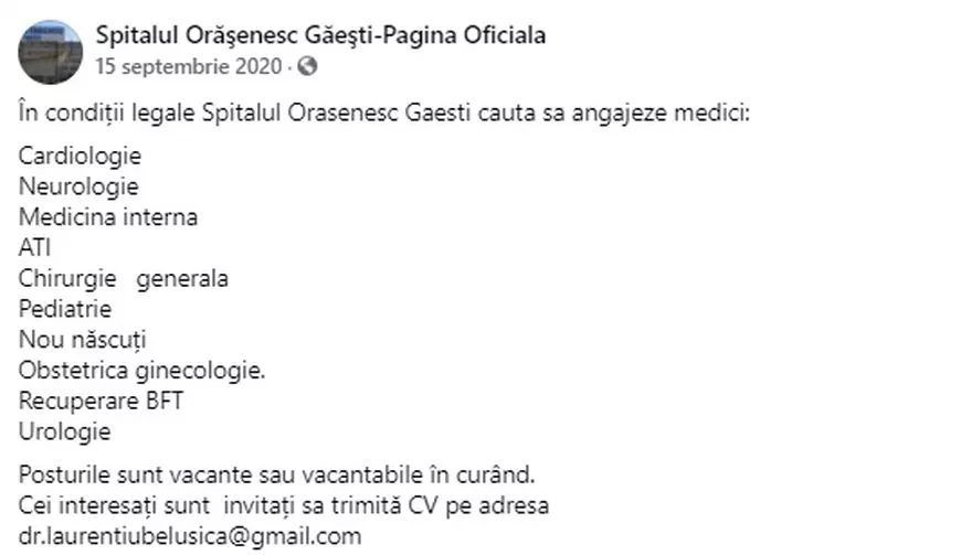 Cine e managerul de la Găești care a spus că vaccinează pe oricine: angaja pe Facebook și cerea CV-ul pe e-mailul personal. Declarația de avere e goală