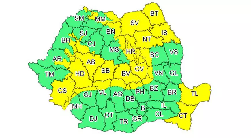 Cod galben de vânt și polei până marți în mare parte din țară. Zonele afectate