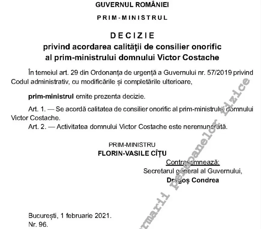 Victor Costache, fost ministru al sănătății, numit consilier onorific al premierului Florin Cîțu