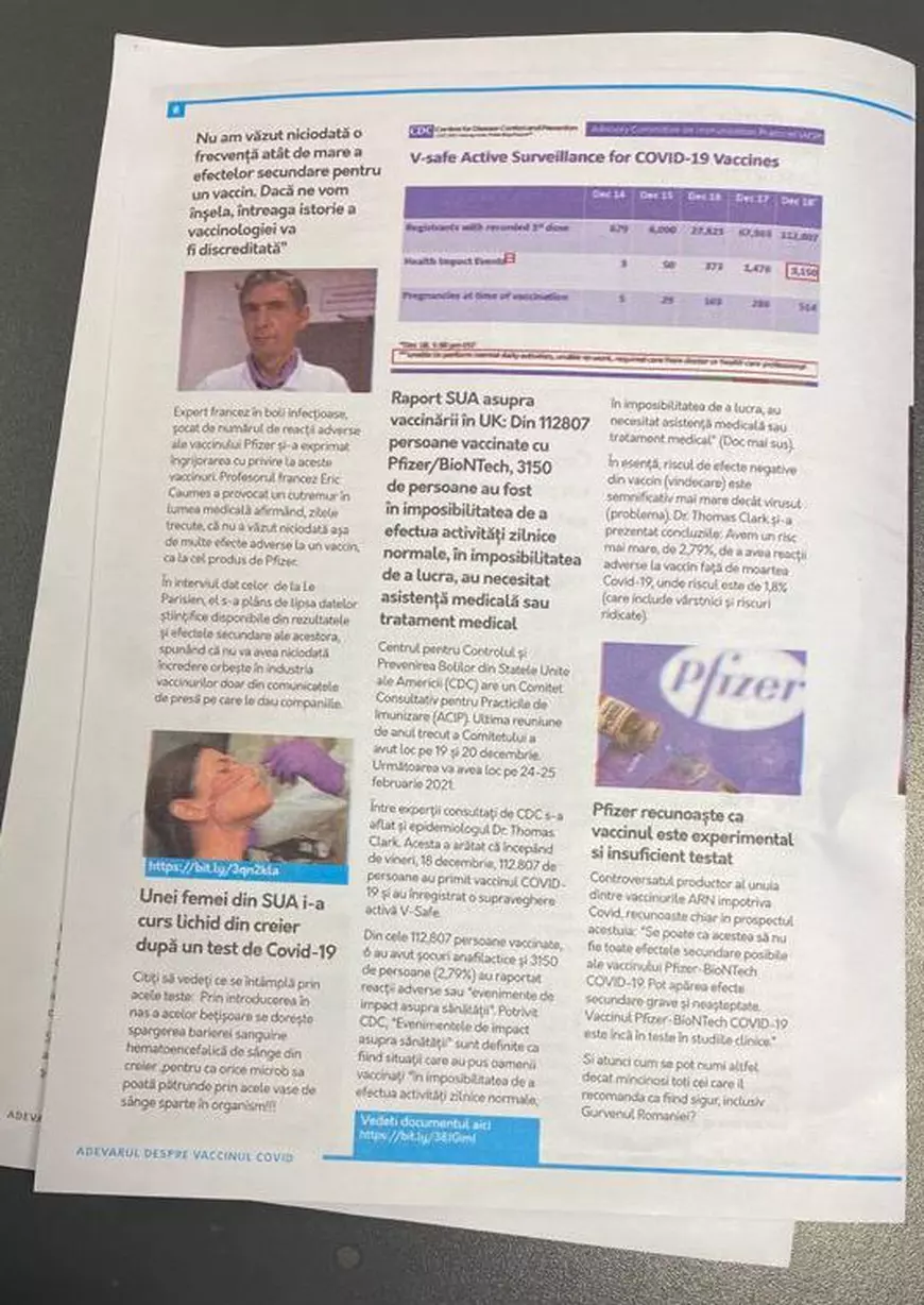 Dosar penal pentru un bărbat care distribuia în Focșani o broșură numită „Adevărul despre noul vaccin ARN Covid 19”