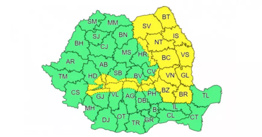 Cod galben de vânt intens și ninsori viscolite în aproape jumătate de țară. Harta zonelor vizate