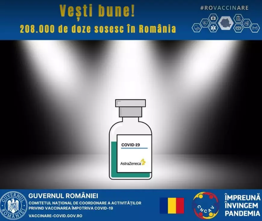 Peste 200.000 de doze de vaccin AstraZeneca ajung în România