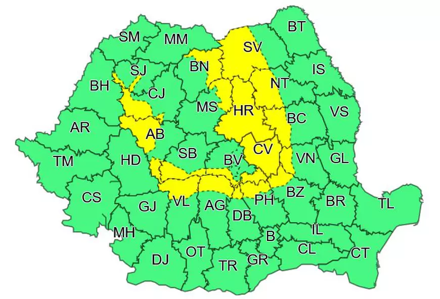 Cod galben de ninsori în 18 județe. Harta zonelor vizate