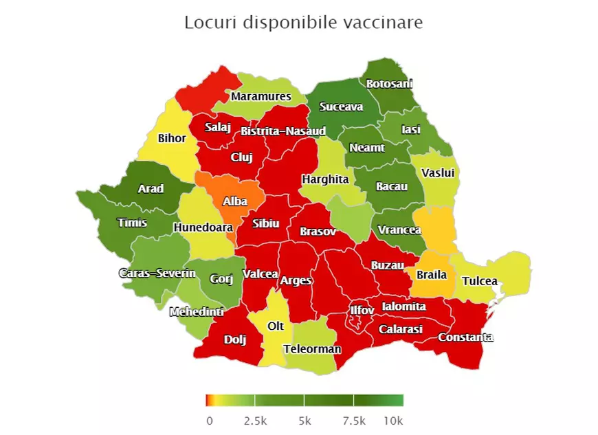 București și 17 județe, fără locuri disponibile la vaccinare, luni dimineață. Unde sunt mii de locuri libere
