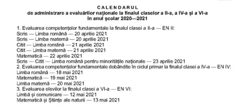 OFICIAL | Când vor avea loc evaluările naționale pentru clasele a II-a, a IV-a și a VI-a