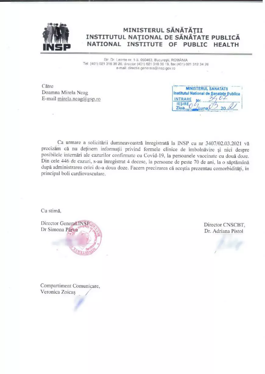 INSP: După rapel, 446 de persoane s-au infectat cu COVID și 4 au murit. Ce afecțiuni aveau