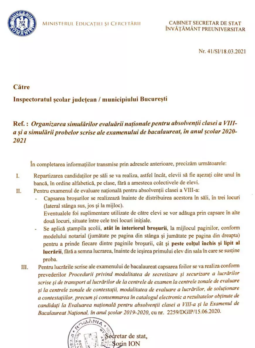 Elevii nu vor mai fi amestecați cu cei din alte clase la simulările pentru evaluarea națională și bacalaureat