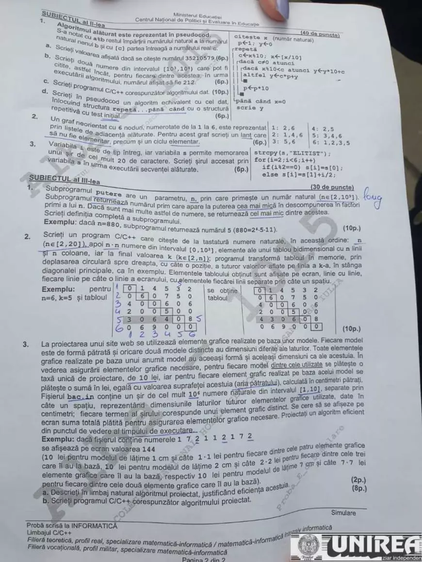 Simulare Bac 2021 - Au fost publicate subiectele și baremul de corectare pentru proba la alegere