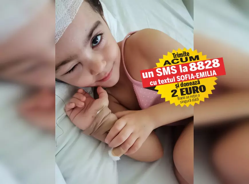 Viața Sofiei-Emilia, bolnavă de cancer cerebral, poate fi salvată cu un tratament în Austria. Fetița de patru ani are nevoie de peste 200.000 de euro pentru proceduri și investigații