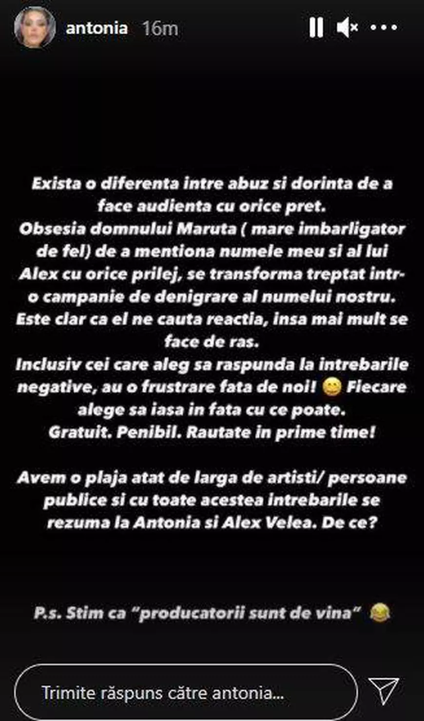 Antonia a răbufnit. Ce spune despre Cătălin Măruță. „Se face de râs. Răutate în prime time”