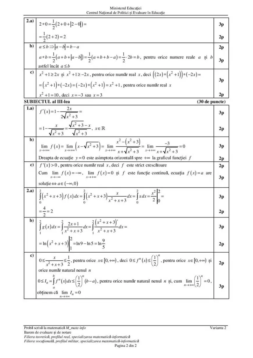Barem matematică Bac 2021. Ministerul Educației a publicat grila de corectare a subiectelor