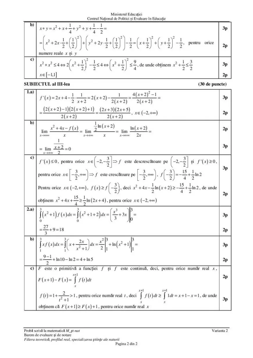 Barem matematică Bac 2021. Ministerul Educației a publicat grila de corectare a subiectelor