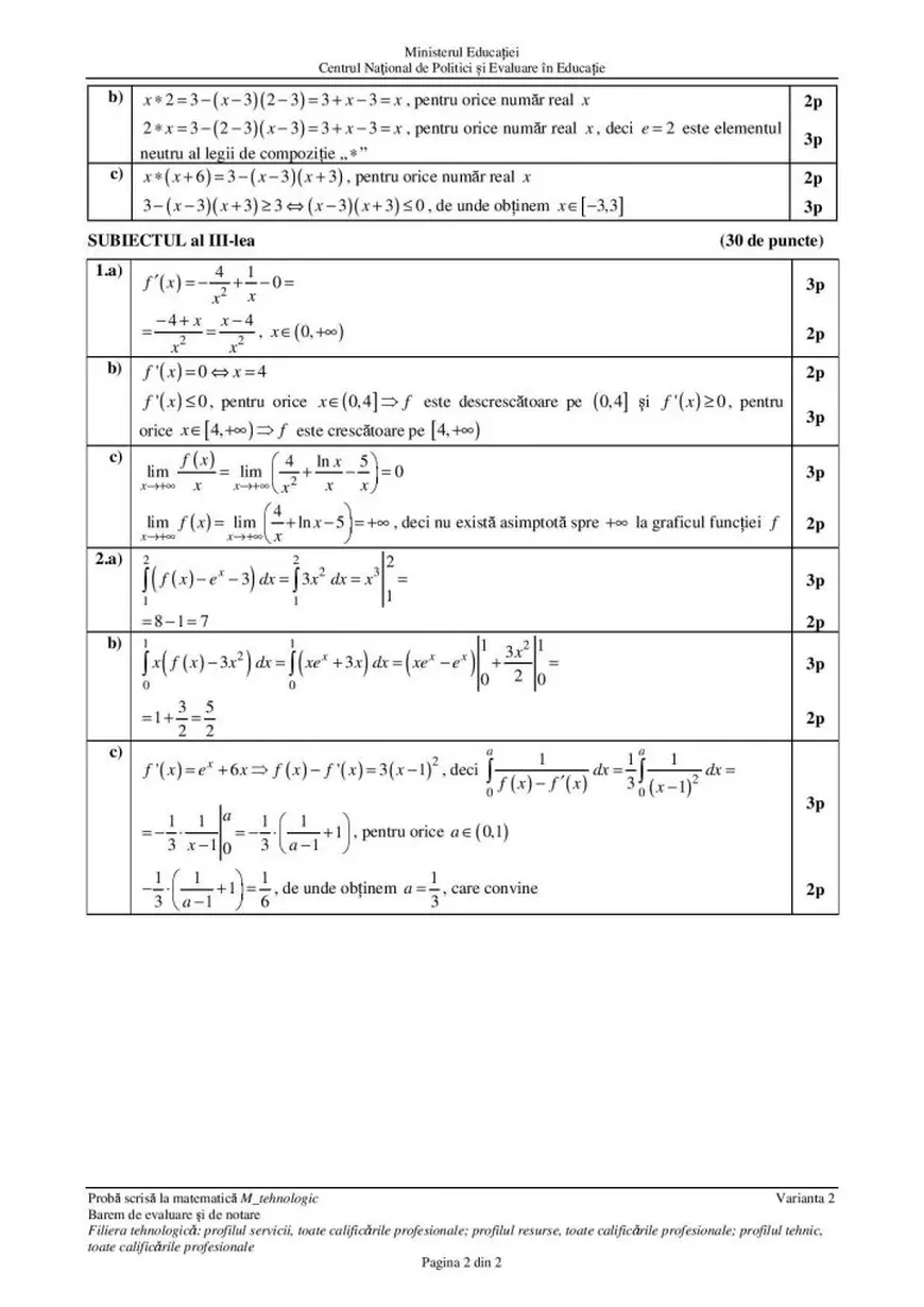 Barem matematică Bac 2021. Ministerul Educației a publicat grila de corectare a subiectelor