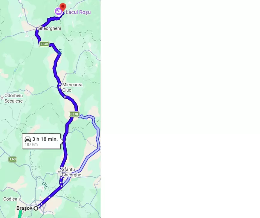 Cheile Bicazului - Hartă traseu auto Braşov Cheile Bicazului