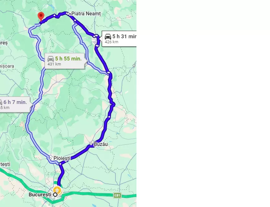 Cheile Bicazului - Hartă trase Bucureşti - Cheile Bicazului