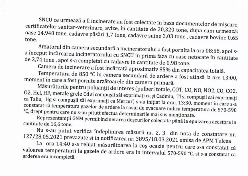 DSV Tulcea spune că incineratorul de la Smârdan îşi va relua activitatea, deși Garda de Mediu a constatat că „arderea este incompletă”
