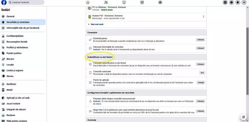 Autentificare cu doi factori pe Facebook