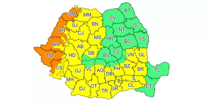 Caniculă în aproape toată țara.  Harta zonelor vizate de cod galben și cod portocaliu