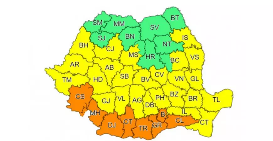 Pârjol în sudul țării, furtuni în est și centru. Au fost emise noi avertizări cod portocaliu