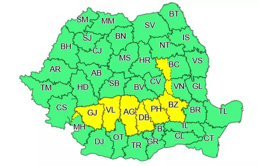 Cod galben de furtună și ploi torențiale, dar și de caniculă. Județele afectate