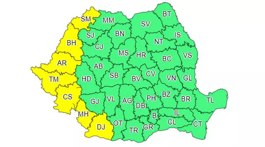 Cod galben de caniculă, în șapte județe. În alte zece județe vremea va fi instabilă până sâmbătă