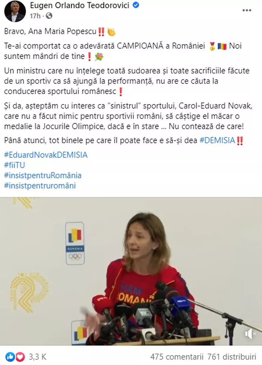 Gafa fostului ministru Teodorovici la adresa lui Novak: „Să câștige el măcar o medalie”. Ministrul sportului are trei medalii olimpice