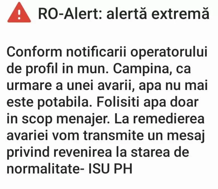 Apa din rețeaua publică a municipiul Câmpina nu mai este potabilă. Furnizorul va asigura containere cu apă în opt locații din oraș