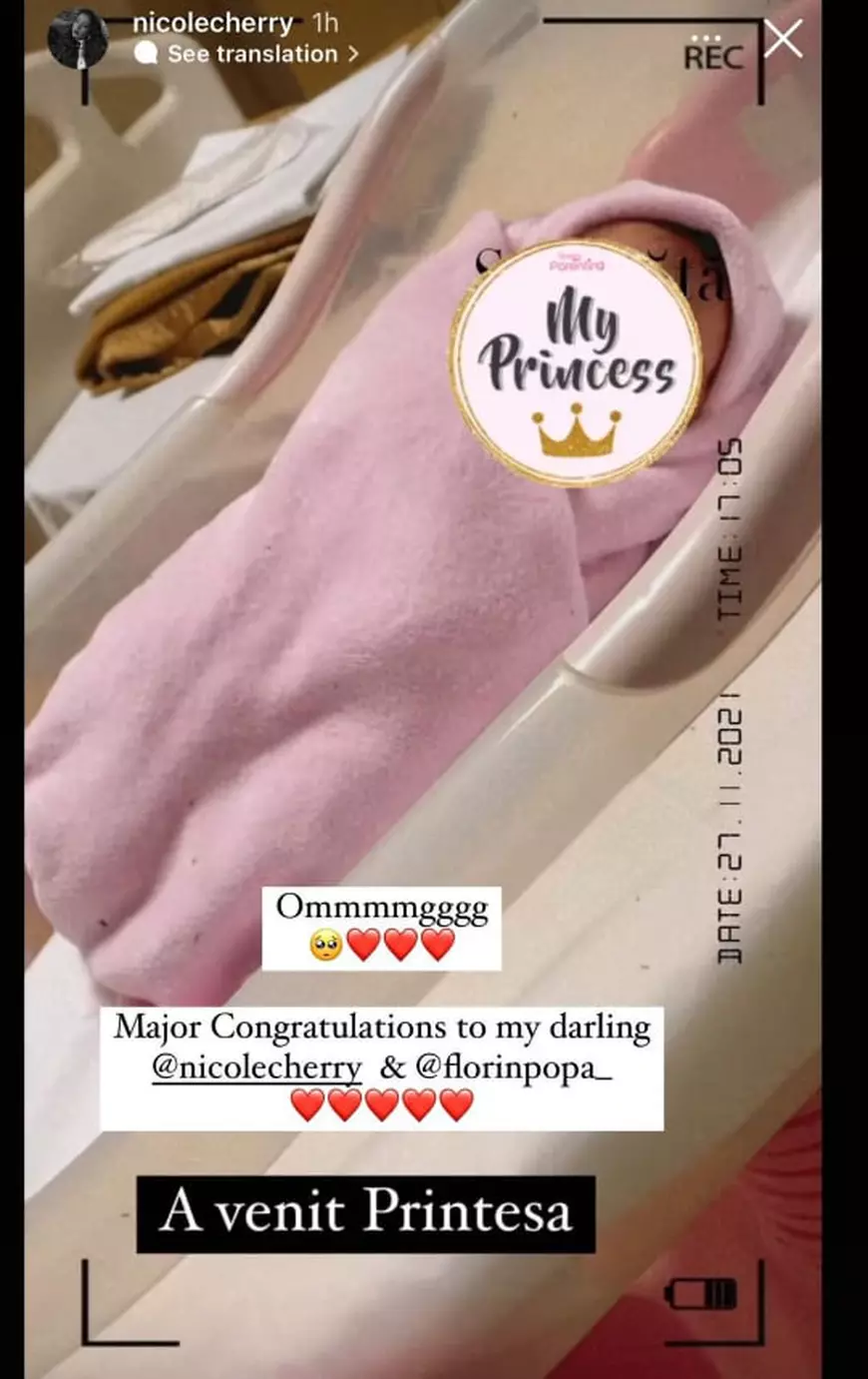 Nicole Cherry a născut. Prima imagine cu fetița sa din maternitate: „A venit prințesa”