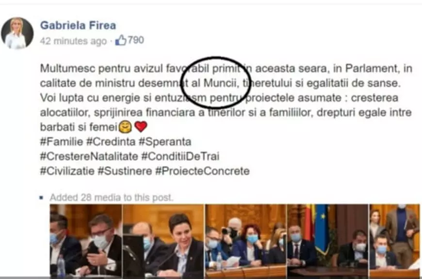 Gabriela Firea, gafă pe Facebook. A încurcat ministerul pentru care a fost propusă