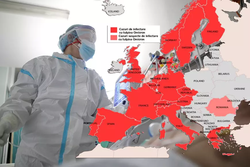 Hartă | Omicron a înroșit Europa. România, al 19-lea stat care confirmă noua tulpină