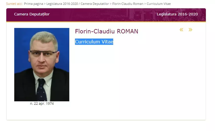 Florin Roman și-a șters de pe site-ul Camerei Deputaților CV-ul care l-a costat funcția de ministru