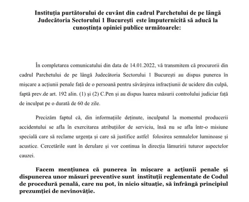 Polițistul care a accidentat mortal o fetiță de 11 ani va fi cercetat în libertate. El nu era în misiune în momentul accidentului