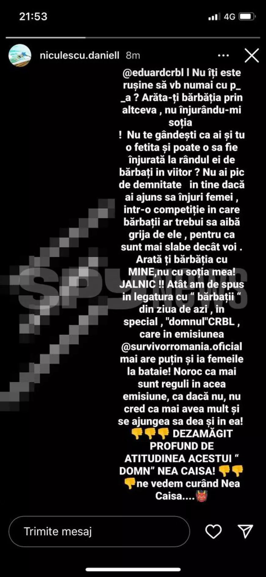 Soțul Andreei Tonciu a răbufnit, după ce CRBL a jignit-o pe vedetă la „Survivor România”. „Nu ai pic de demnitate. Ne vedem curând”