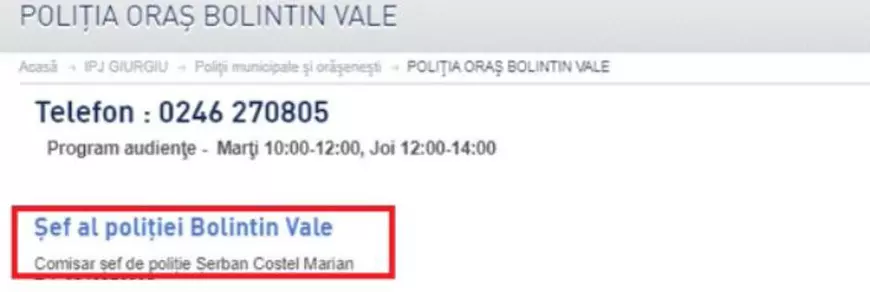 Poliția din Bolintin Vale, condusă în continuare de același polițist care a bătut un bărbat culcat pe jos și legat cu mâinile la spate