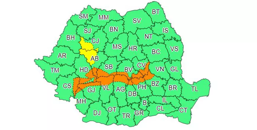 Cod galben și portocaliu de viscol la munte în următoarele zile. Harta zonelor vizate