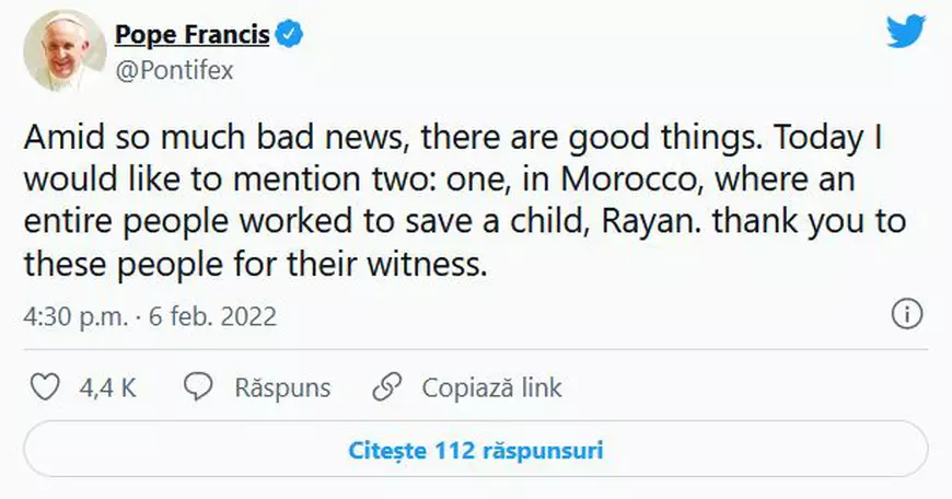 Moartea lui Rayan, deplânsă în întreaga lume. Papa Francisc: „Un popor întreg a încercat să salveze un copil”