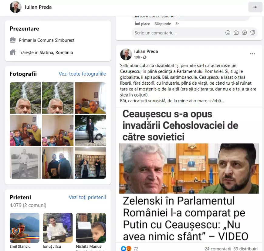 Primar PSD, derapaj după discursul lui Zelenski din Parlamentul României: „Băi, saltimbancule, Ceaușescu a lăsat o țară liberă, tu ți-ai ruinat țara”. Îl face „creatură sorosistă”