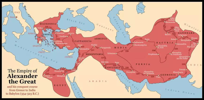 nodul-gordian-expresie-semnificatie Harta imperiul lui Alexandru cel Mare din Grecia până în India în 334-323 î.Hr